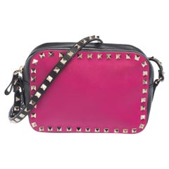 Valentino Pink/Black Leather Rockstud Camera Bag