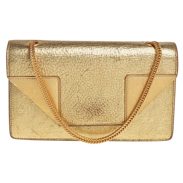 Saint Laurent Metallic Gold Crinkled Leather Betty Crossbody Bag at 1stDibs