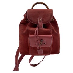 Gucci Vintage Red Suede Bamboo Small Backpack Shoulder Bag