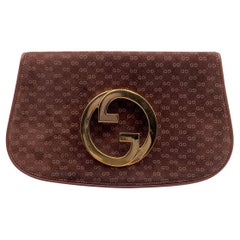 Gucci Vintage Brown GG Monogram Suede Blondie Clutch Bag