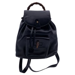 Gucci Vintage Black Leather Small Bamboo Backpack Shoulder Bag