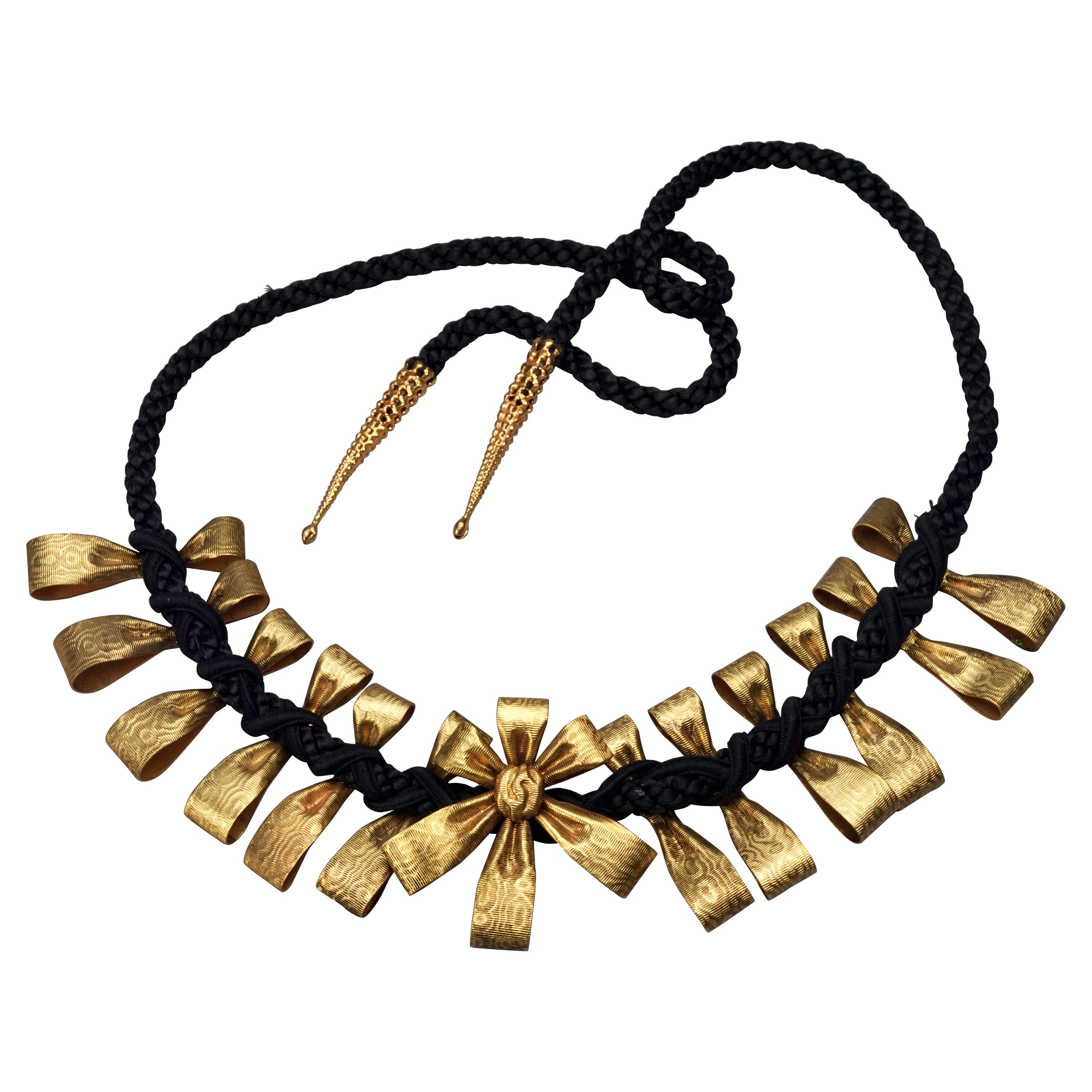 Vintage YVES SAINT LAURENT Ysl Bow Ribbon Charm Choker Necklace For Sale