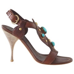 Miu Miu Shoe High Heel Sandal Bold Turquoise Stones 37 / 7