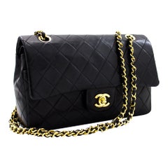 CHANEL 2.55 Double Flap 10" Chain Shoulder Bag Lambskin Black