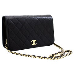 CHANEL Full Chain Flap Shoulder Bag Black Clutch Quilted Lambskin