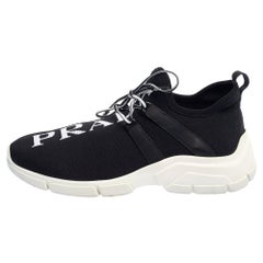 Prada Black Logo Knit Fabric Low Top Sneakers Size 38.5