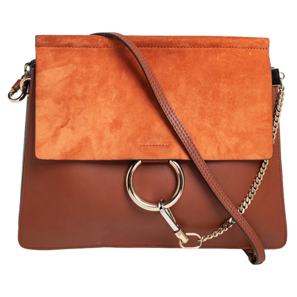 Chloe Cinnamon Brown Leather and Suede Medium Faye Shoulder Bag