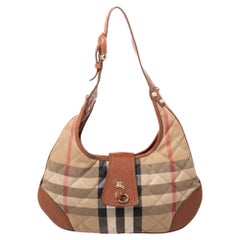 Burberry Beige/Brown Haymarket Leather And Quilted Canvas Hobo