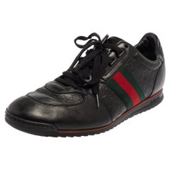 Gucci Black Guccissima Leather Web Low Top Sneakers Size 43.5