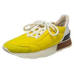 Hermes Yellow Nylon And Suede Miles Low Top Sneakers Size 38