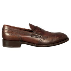 PRADA Size 10.5 Brown Perforated Leather Wingtip Slip On Loafers Shoes