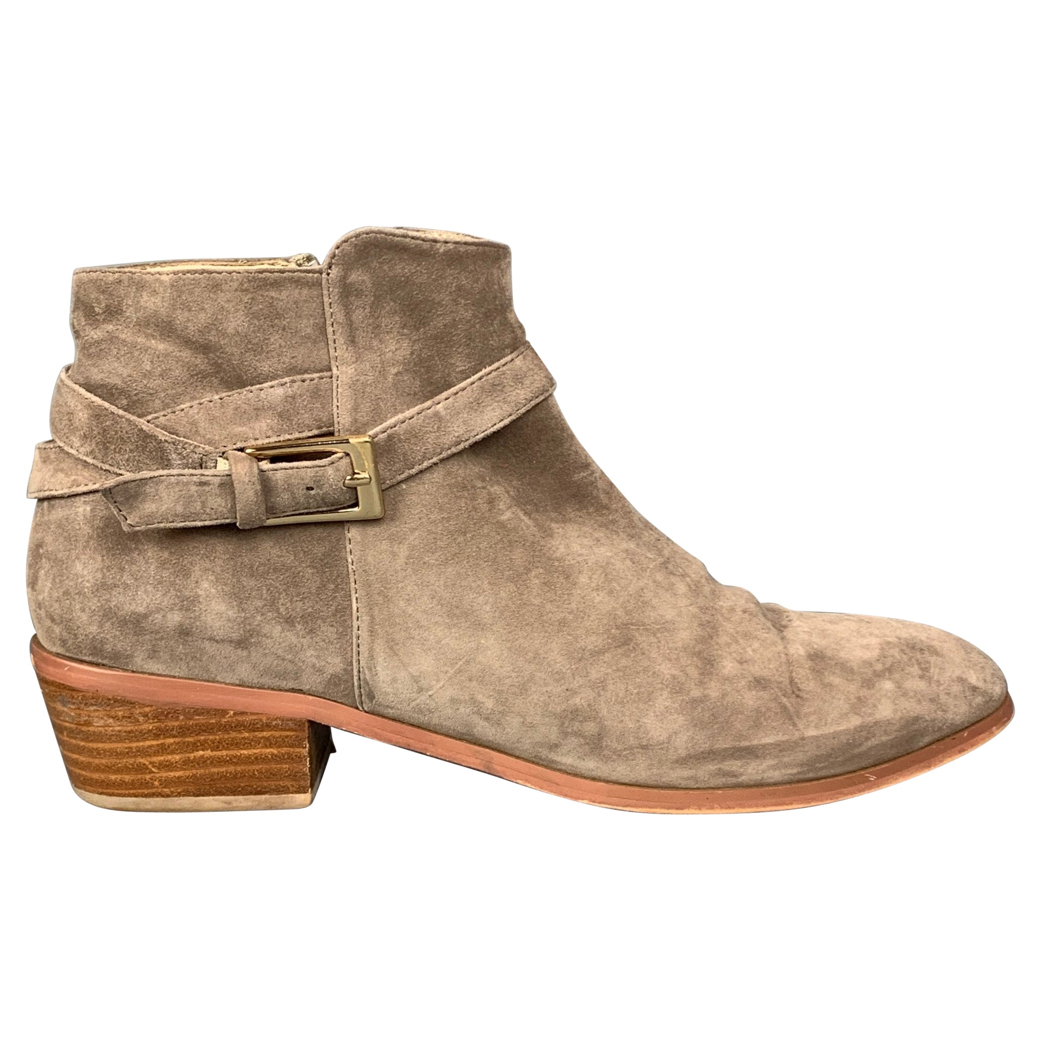 BARNEY'S NEW YORK Size 9 Taupe Suede Ankle Strap Boots For Sale at 1stDibs