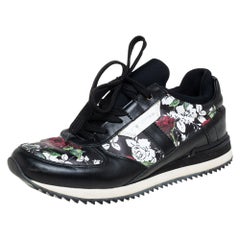 Dolce & Gabbana Black Leather Floral Print Low Top Sneakers Size 38.5