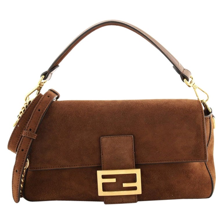 Fendi Large Suede Baguette - Brown Crossbody Bags, Handbags - FEN208726