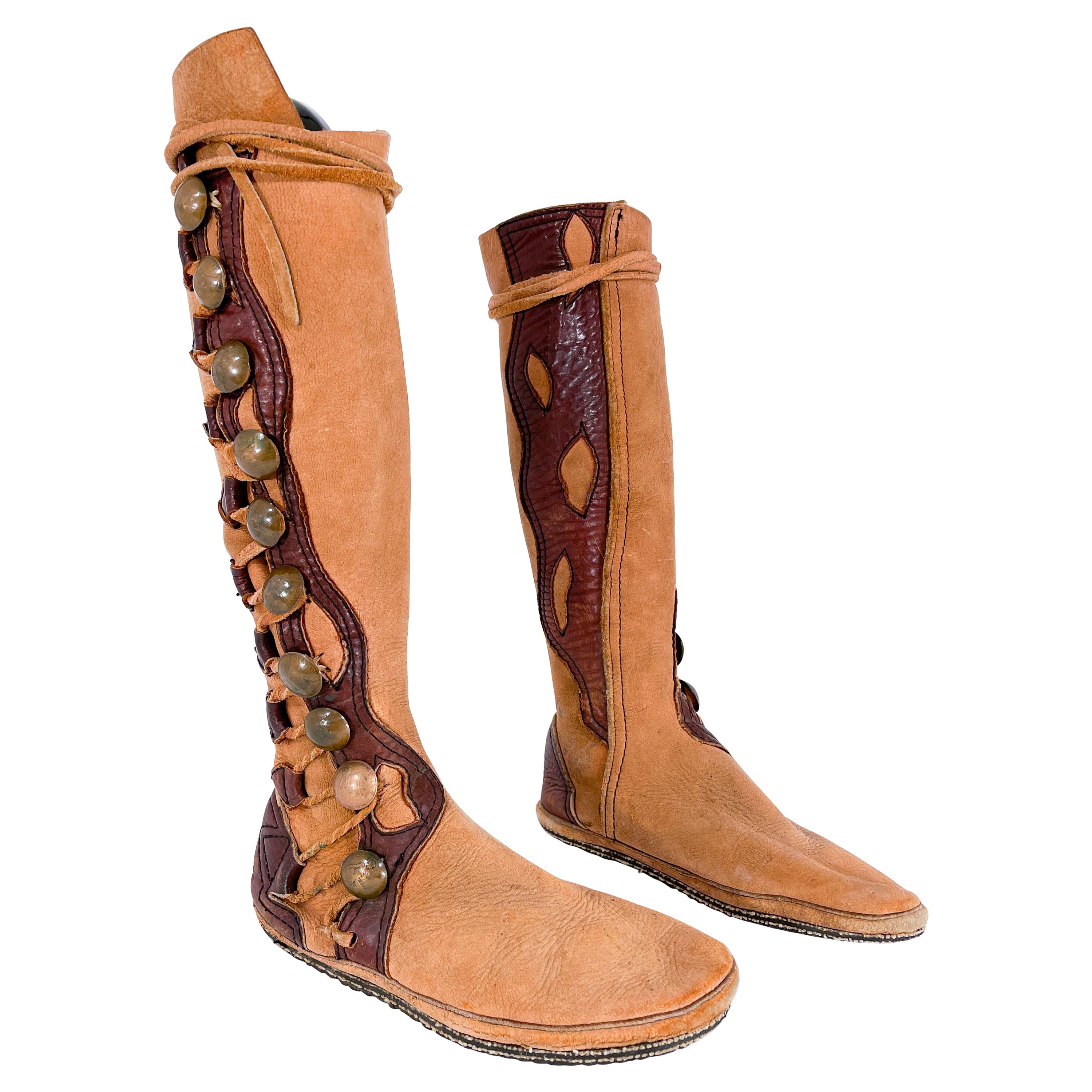 1970s Elk Hide Bohemien Gladiator Boots For Sale