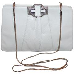 Judith Leiber White Snake Clutch/Evening Bag w/ Art Deco Clasp - SHW 10