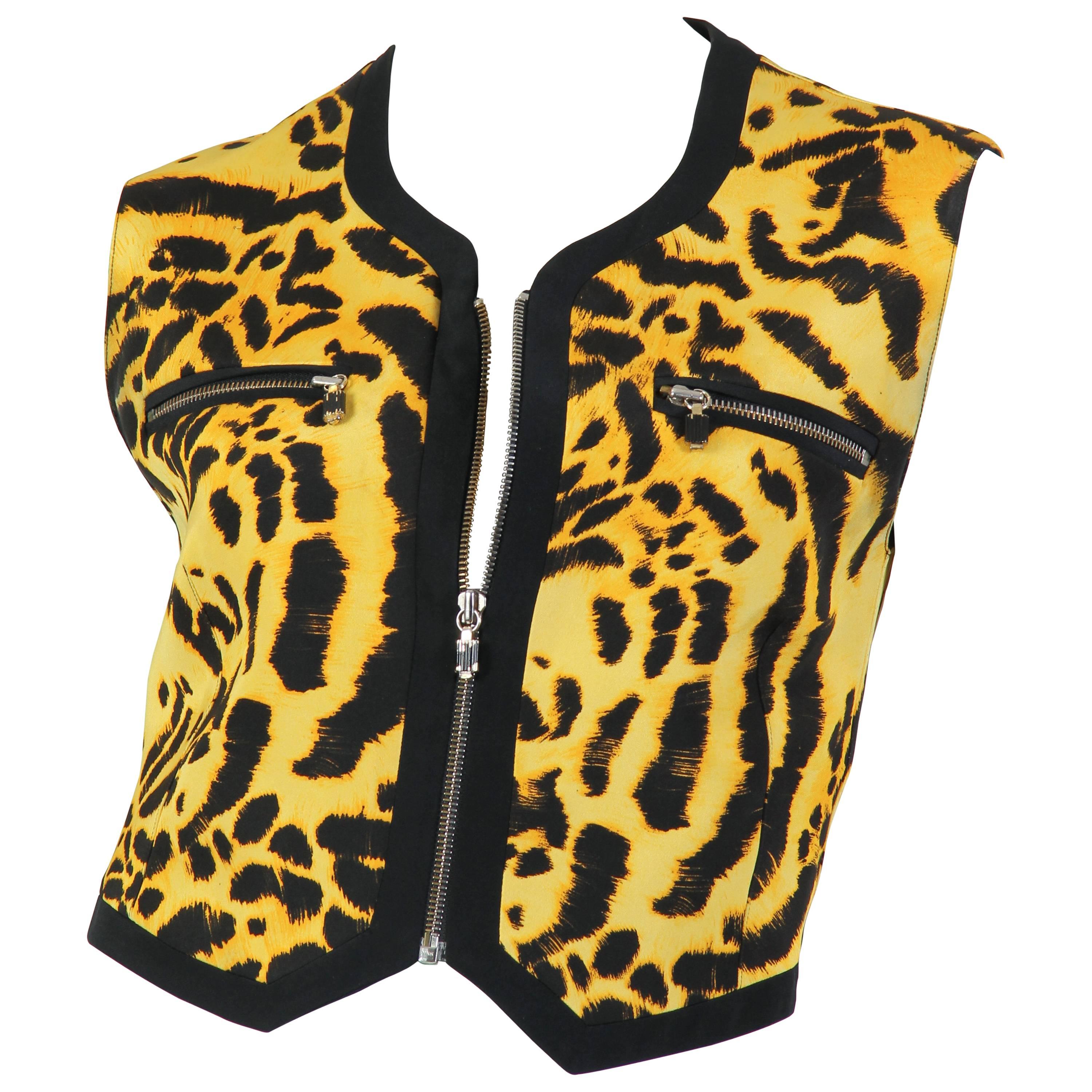 Gianni Versace Couture Leopard Zipper Silk Top For Sale