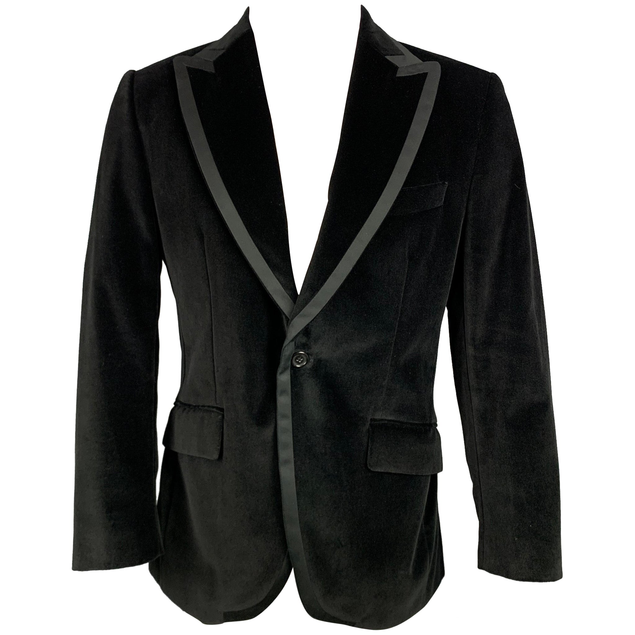 GAZZARRINI Size 42 Black Velvet Cotton Peak Lapel Sport Coat