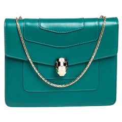 BVLGARI Emerald Green Leather Serpenti Forever Shoulder Bag