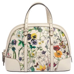 Gucci Off White Floral Print Leather Nice Satchel
