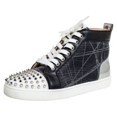 Christian Louboutin Metallic Mesh and Leather Lou Spikes Sneakers Size 40