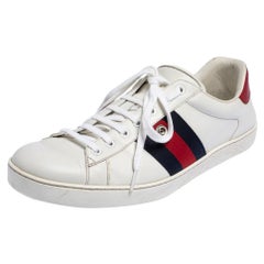 Gucci White Leather Web Ace Low Top Sneakers Size 44
