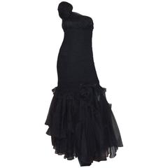 Prada Silk Taffeta One Shoulder Elasticized Bodice Gown