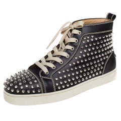 Christian Louboutin Black Leather Louis Orlato Spiked Sneakers Size 42.5