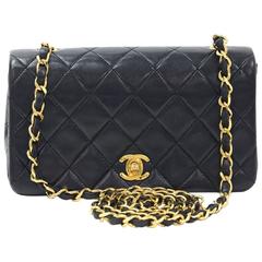 Vintage Chanel Black Lambskin Quilted Leather Gold Hardware Mini Crossbody Shoulder Bag