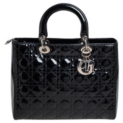 Dior Cannage Patent Leather Large Lady Dior Tote