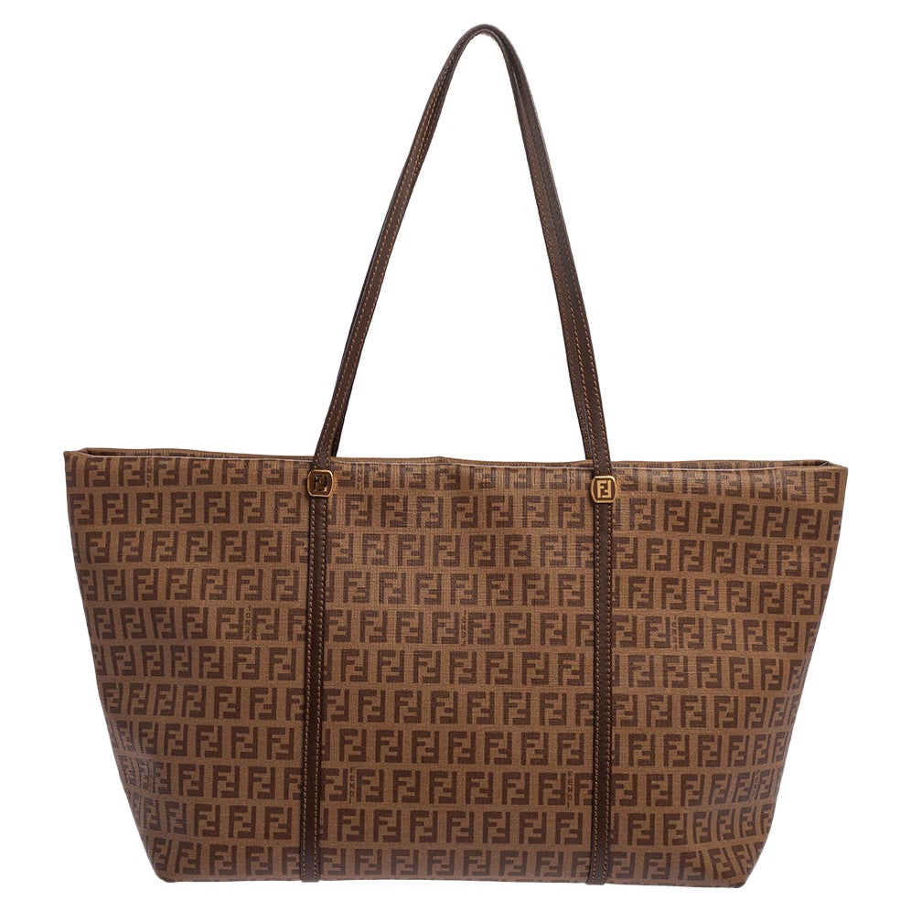 Fendi Brown Leather Trim B Tote For Sale at 1stDibs