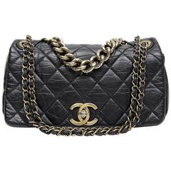 Chanel Black Distressed Lambskin Classic Flap with Antiqued Gold Hardware