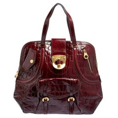 Alexander McQueen Burgundy Croc Embossed Patent Leather Novak Bag