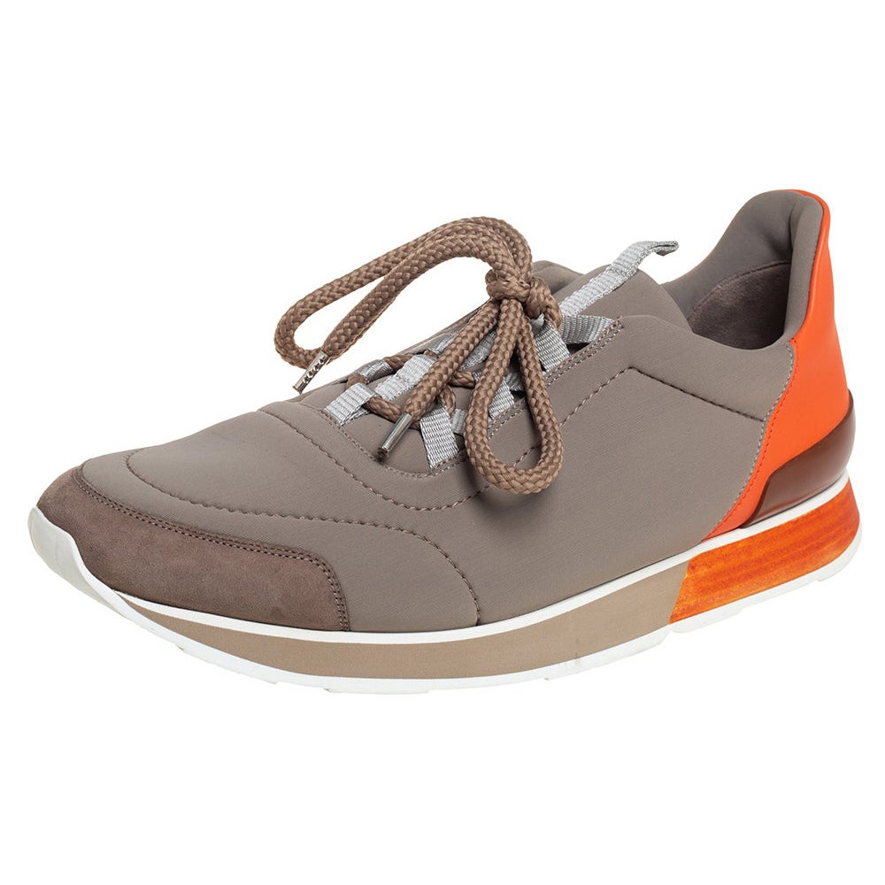 Herm s Grey Orange Neoprene And Leather Miles Low Top Sneakers