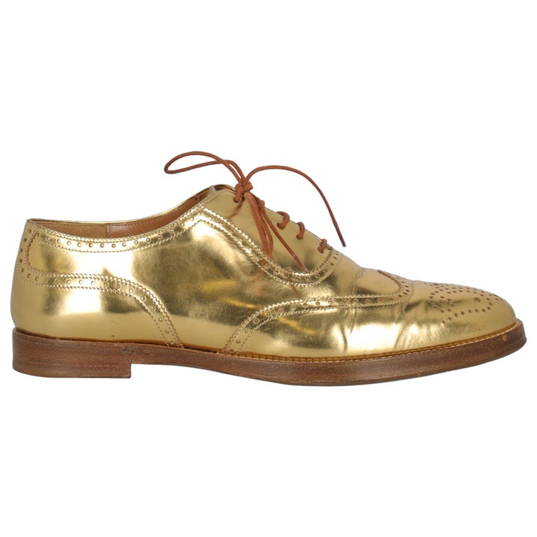 Ralph Lauren Women Lace-up Gold Leather EU 38.5 For Sale at 1stDibs