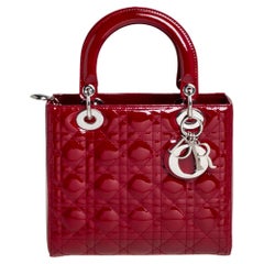 Dior Red Cannage Patent Leather Medium Lady Tote