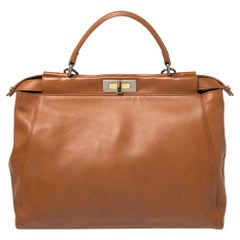 Fendi Tan Leather Large Peekaboo Top Handle Bag