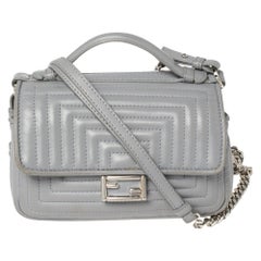 Fendi Grey Quilted Leather Micro Double Baguette Bag