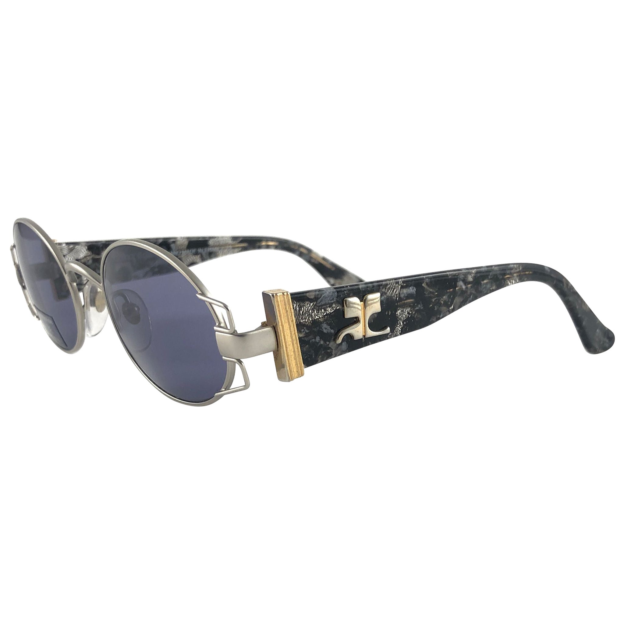 New Vintage Courreges 9430 Oval Metallic Frame 1980's Sunglasses Handmade France