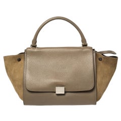 Celine Khaki Green Leather and Suede Medium Trapeze Top Handle Bag
