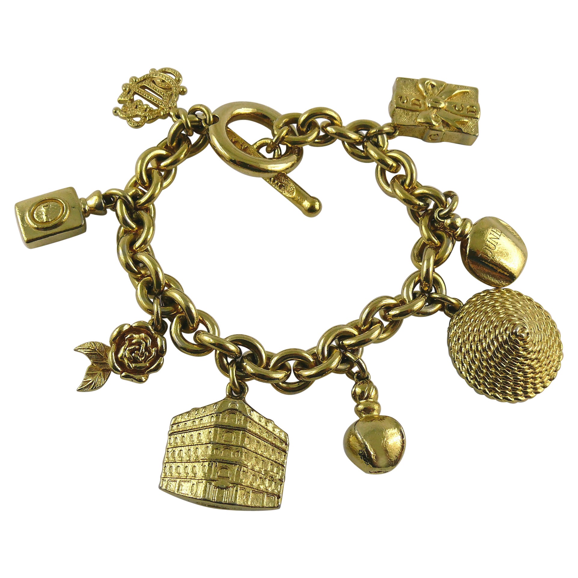 Christian Dior Vintage Iconic Gold Toned Charms Bracelet For Sale