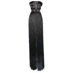 Black bodysuit with raphia fringes