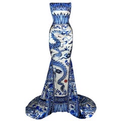 F/W 2005 Roberto Cavalli Runway Met Chinoiserie Dragon Gown Dress w Train