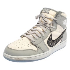 Jordan x Dior Grey/White Leather Air Jordan 1 Retro High Top Sneakers Size 46