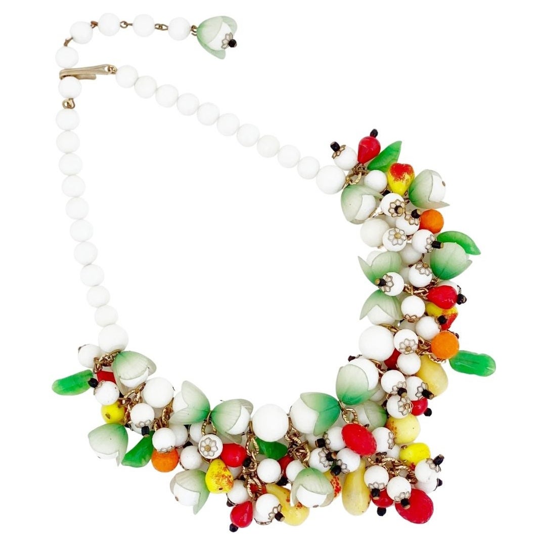 Beaded "Fruit Salad" Bib Statement Necklace By Hobé, 1950s For Sale