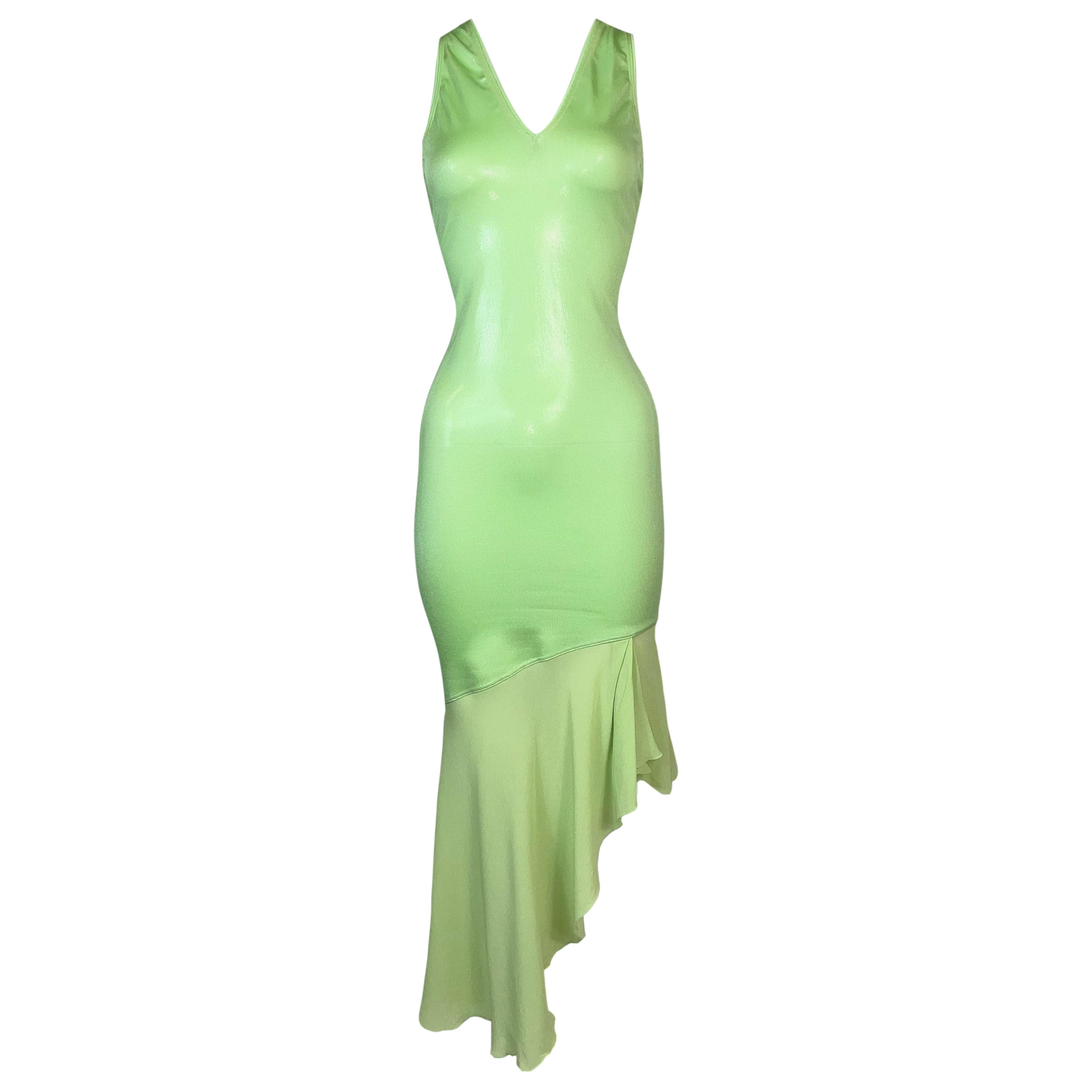 S/S 1995 Instante Gianni Versace Shiny Patent Look Green Mermaid Maxi Dress