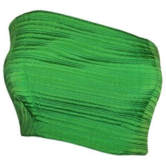 Vintage 1989 Gianni Versace Green Wavy Asymmetrical Strapless Crop Top
