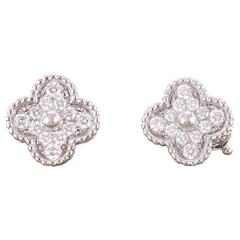 Van Cleef & Arpels Vintage Alhambra Diamond White Gold Earrings JaneFinds