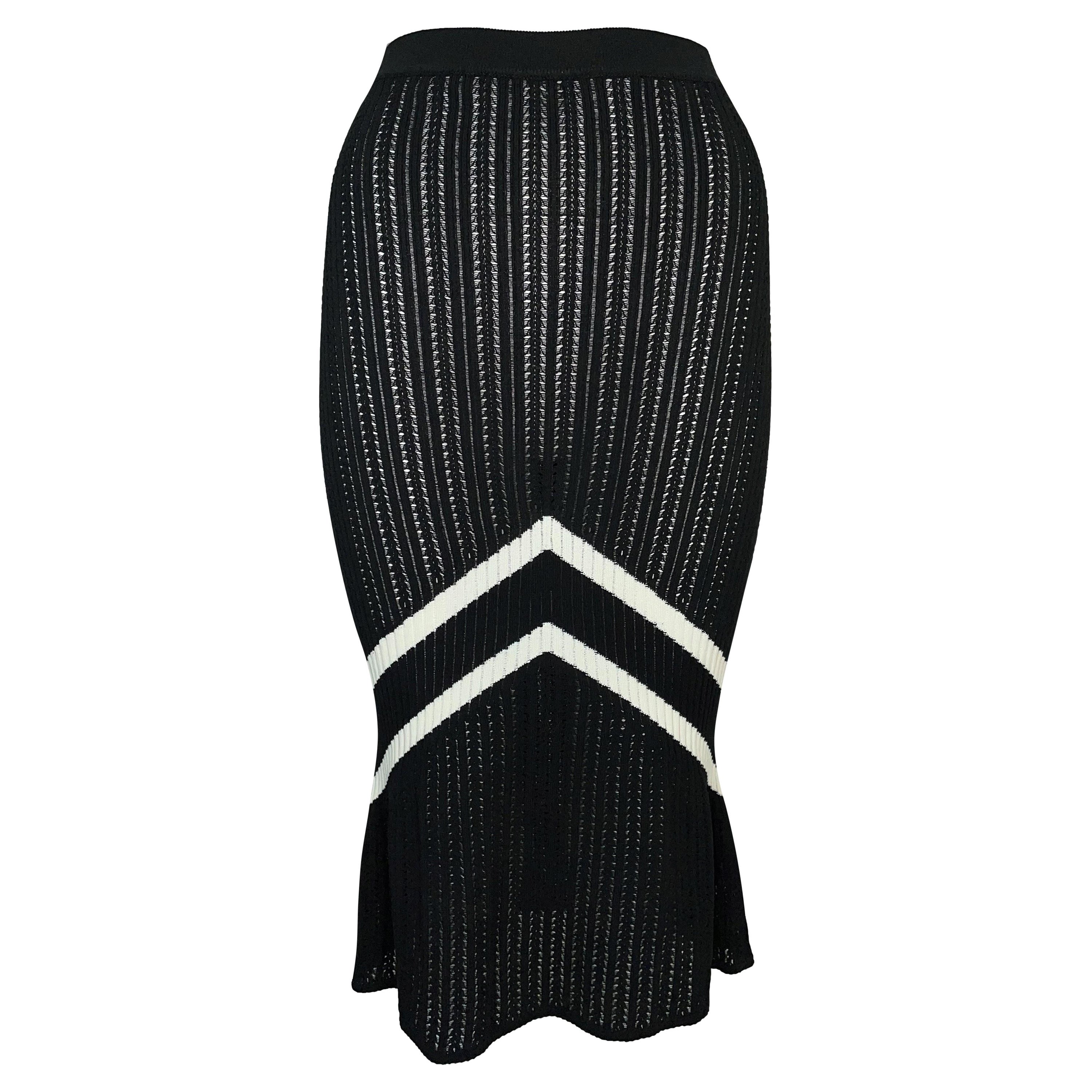 S/S 1999 Christian Dior John Galliano Black & White Knit Chevron Trumpet Skirt