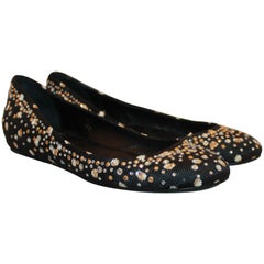 Valentino Black Raffia Ballerina Style Flats w/ Rhinestones - 38.5